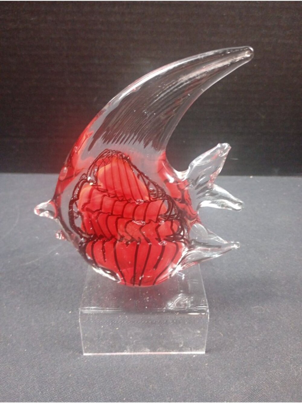 Vintage Vinci by Dynasty Gallery Fused  Decorative Art Glass Red and Clear  Fish